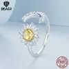 Clusterringen Bisaer 925 Sterling Silver Sun en Moon Open Ring Verstelbare maat 5-8 Band Plated White Gold For Women Party Fine Jewelry