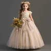 Vestidos de menina Vintage Girls Princess Dresses Teen Girls Bordery Lace Dress Luxury Summer Kids Garotas Festa de Vestido Longo de Vestido Longo 10 12 anos