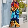 Casual Dresses Word Graffiti Street Art Dress Letter Print Vintage Pattern Maxi High Waist Long Sleeve Streetwear Bohemia