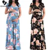 Annelik Elbiseleri Chivry Hamile Elbisesi Kadınlar Çiçek Baskı Kısa Kollu V Yastık Uzun Gündelik Yaz Q240427