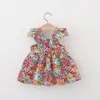 Robes de fille Summer Baby Girl's Robe Vintage Garden Flower Flow Flying Sac avec sac de paille Princesse