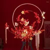 Fleurs de mariage Janevini Luxury Bridal Hand Fans Red Metal Feuilles Sparkly Bouded Chinese Bouquet Brides Holder Fan Ramo de Boda