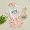 Kläder set baby flicka sommarkläder moster dvs kort ärm romper topp blommor shorts pannband set