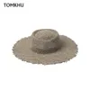 Women Fray Woven Seagrass Boater Hat Casual Sun Beach Caps Wide Brim Summer Unisex Straw Hats for Kentucky Derby Travel 240423