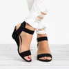 Casual Shoes Large Size Women's Sandals Solid Color European Fish Mouth Open Toe Buckle Heightening Wedge For Outer Wear 43