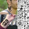 Tattoo Transfer 15 Blätter Ankerschädel temporäre Tattoos für Erwachsene Kinder Hände Finger gefälschte Tattoo Aufkleber Schwarz Dragon Lion Geometrische Tatoos 240427