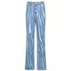 Jeans féminins Blue Graffiti Print Split Femmes Loose de personnalité décontractée All-Match Pantalon Fried Street Modèles Spring and Automne