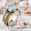 Cluster Rings Boho Vintage Aquamarine Ring Two Tone Rotatable Decompression Natural Stone Moonstone Wide Thumb Ladies