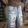 Zomer plus size heren gescheurde shorts lichtblauwe denim korte broek maat 28-48 voor 50-142 kg man