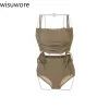 Set Wisuwore High Taist Split Women Sweins Sweins TrawString Corset Triangle Panties Sexy Bikini Set Ladies Sweies Swimwear Hot Spring Vacation