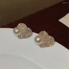 Gestüt Ohrringe französische Licht Luxus Imitation Perle Herz für Mädchen Frauen koreanische Mode Kristallohrring Braut Eleganter Schmuck