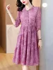 Casual Dresses High Quality Mulberry Silk Dress for Women 2024 Early Spring Mom fashionabla midja Slim Elegant Floral Midi Z4365