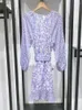 Casual Dresses 2024 Ladies Lantern Sleeve Lace-Up Robe eller Blue Elegant Women's Purple Mini Dress Polka Dot Printed Ruffle Trim Shirt