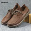 Casual Shoes Spring Retro Lace-Up Men's Leather Soft-Sided Thick-Soled Board Round-Toed Breathable Loafers
