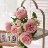 Decorative Flowers Selling Rose Pink Silk Peony Artificial Bouquet 5 Big Head And 4 Bud Fake For Home Wedding Decora P0W3