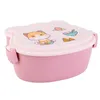 Bento Boxes School Childrens Double Lunch Box a prova di perdita di plastica Cartoon Portable Microwave Food Container School Q240427