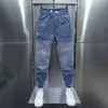 Mäns jeans tvättade pojkvän Luxury Mens Casual Loose Fit Denim för våren och hösten Cowboy Designer Streetwear Pants Q240427