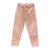 Frauen Jeans Mode einfache rosa lässige Denim Harem Hosen Herbst Korean Stretch Elastic Taille Baggy Cropped Jean