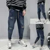 Men's Jeans Mens Casual Denim Vintage Washed Loose-Fit Tapered Carrot Pants Autumn Streetwear Embroidered Baggy Jogger Harem Q240427