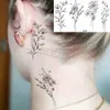 Tattoo Transfer Black Poppy Flower Temporary Tattoos For Women Kids Realistic Lavender Plum Waterproof Fake Tattoo Sticker Tattoo Arm Body 240427