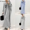 Casual jurken lente dames met lange mouwen losse shirt jurk mode gestreepte reversknop lange saoedi-arabia kaftan robe s-5xl