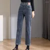 Jeans femininos da cintura alta marca feminina jeans slim button duplo duplo