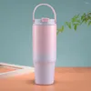 Water Bottles Double-wall Insulated Glass Office Cup With Straw Stainless Steel Tumbler Handle For Home Adults