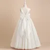 Miroirs des filles élégantes grandes robe arc adolescente blanche Première Communon Cérémonie de robe long vestime enfants mariée