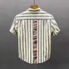 Striped Short Sleeved Shirt for Men's Summer New Product, Printed Patchwork, Casual Inch Shirt, Artistic Youth, Pure Cotton Ruffian, Handsome and Trendy