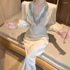 Casual Dresses V Neck Peat Rhinestone White Sweet Wedding Bridal Evening Dress Elegant Satin Banquet Long Lantern Sleeve High-End Ball