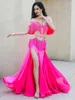 Stage Wear Women Adult Sequin Flash Drill Belly Dance Clothing Dynamic Tassel Split Dancewear Competition Performance Costumes
