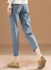 Jeans femminile hcxr women jean 2024 estate elastico in vita retrò di denim azzurro pantalone slitta femmina slitta femmina