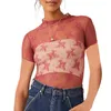 Tank da donna Donne in pizzo Top Top Crew Neck Short Short Shor-Through Summer T-shirt Clubwear