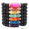 Nieuwe aankomst 7 kleuren Chakra Men Lava Rock Bracelet 8mm Zwart natuurlijke vulkanische genezende energie Stone Yoga Bangle voor vrouwen Fashion Drop DHZ5C