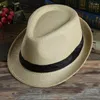 Bérets Summer Jazz Straw Hat For Women Men Couleur solide Cowboy respirant Trilby Outdoor Holiday Travel Beach Sunrsreen Panama Caps