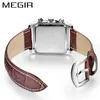 Armbandsur Megir Original Mens Top Luxury Rectangular Quartz Militärvattentät lysande läderklocka Mens Watch Q240426