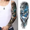 Tattoo Transfer wasserdichte temporäre Vollarm Tattoos Männer Frauen kühle Beinkunst Schwarzer Fisch Drache Schädelhülle Großer gefälschter Aufkleber Glitzer Stil 240427