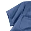 Casual Dresses Women Lapel Short Sleeve Denim Dress Patch Pocket High Waist Ruffle Hem A-Line Elegant Solid Color Long