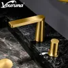 Bathroom Sink Faucets VOURUNA Luxurious White 2-hole Faucet 8 Inch Widespread Lavatory Basin Mixer Tap Brushed Golden