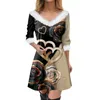 Casual Dresses Women's Fashion V-ringning Slim Dress Valentine's Day Love Printed Long Sleeve Min Clothing Dre