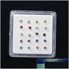 20pcs/Box Körper Nase Piercing Schmuckringe Stollen für Frauen farbiger Kristall Blütennagel Großhandel Drop Lieferung DHC9M