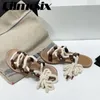 Casual Shoes 2024 Ankle Strap Gladiator Sandals Women Peep Toe Flat Heels Beach Retro Rope Hollow