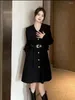 Abiti casual coreana dolce ragazza che pendola vestito slim fit per la cintura del colletto marinaio autunnale femminile elegante vestiti femminili di moda nera