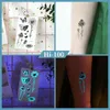 L7BW Tattoo Transfer Blue Luminous Tattoo Sticker Gloeiende waterdichte pols valse sticker voor body art Women Men Nightclub Bar Music Festival Party 240427