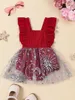 Vestidos de garotas Baby Summer Tulle Rodper Dress Dress Dress Mleeless Mesh lantejas de macacão princesa macacão com bordado floral