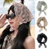 Schals Mädchen Sommer süßer Seidenschal Vintage Schal Womens Lace Triangle Schal für muslimische Frauen Französisch Chiffon Hijab Haarzubehör D240426