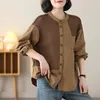 Women's Blouses 200 Catty vrouwelijk high-end gebreide patchwork shirt vrouwen Koreaans slanke 2024 herfst los fitting dunne vrije tijd met lange mouwen