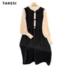 Casual Dresses 2024 Winter Vintage Long Sleeve Chinese Style Patchwork Women's Elegant Classic Stand Collar Knitting Ladies Dress