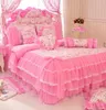 Lit de literie en dentelle rose de style coréen Set King Queen 4pcs Princesse couette à couverture jupe de lit de lit Cotton Home Textile 2011147758134