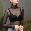 T-shirts de femmes Femmes transparentes Voir à travers la chemise Sexy HARAJUKU MESH TOPS Net Cashirt Star Base Top Camisas Femininas Clubwear Sheer